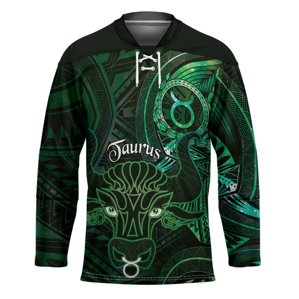 Personalised Polynesia Zodiac Taurus Hockey Jersey Galaxy Polynesian Pattern Chest Tattoo Style
