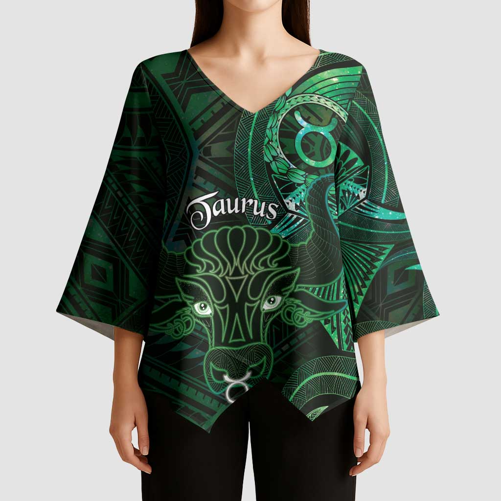 Personalised Polynesia Zodiac Taurus Kimono Sleeve Blouse Galaxy Polynesian Pattern Chest Tattoo Style