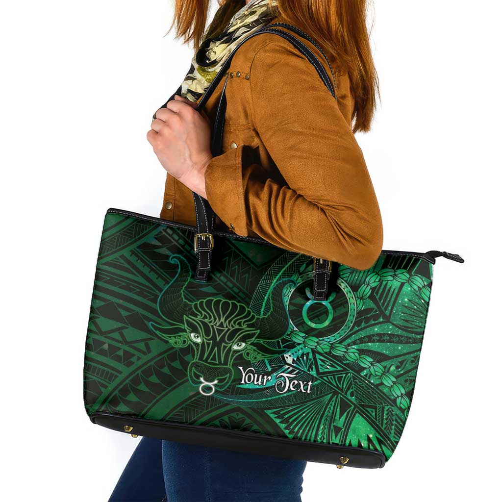 Personalised Polynesia Zodiac Taurus Leather Tote Bag Galaxy Polynesian Pattern Chest Tattoo Style
