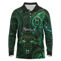 Personalised Polynesia Zodiac Taurus Long Sleeve Polo Shirt Galaxy Polynesian Pattern Chest Tattoo Style