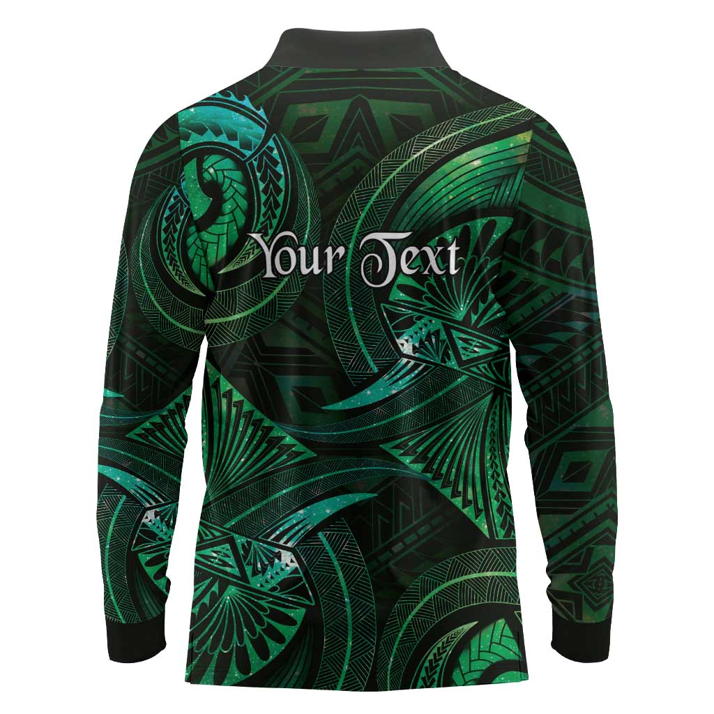Personalised Polynesia Zodiac Taurus Long Sleeve Polo Shirt Galaxy Polynesian Pattern Chest Tattoo Style