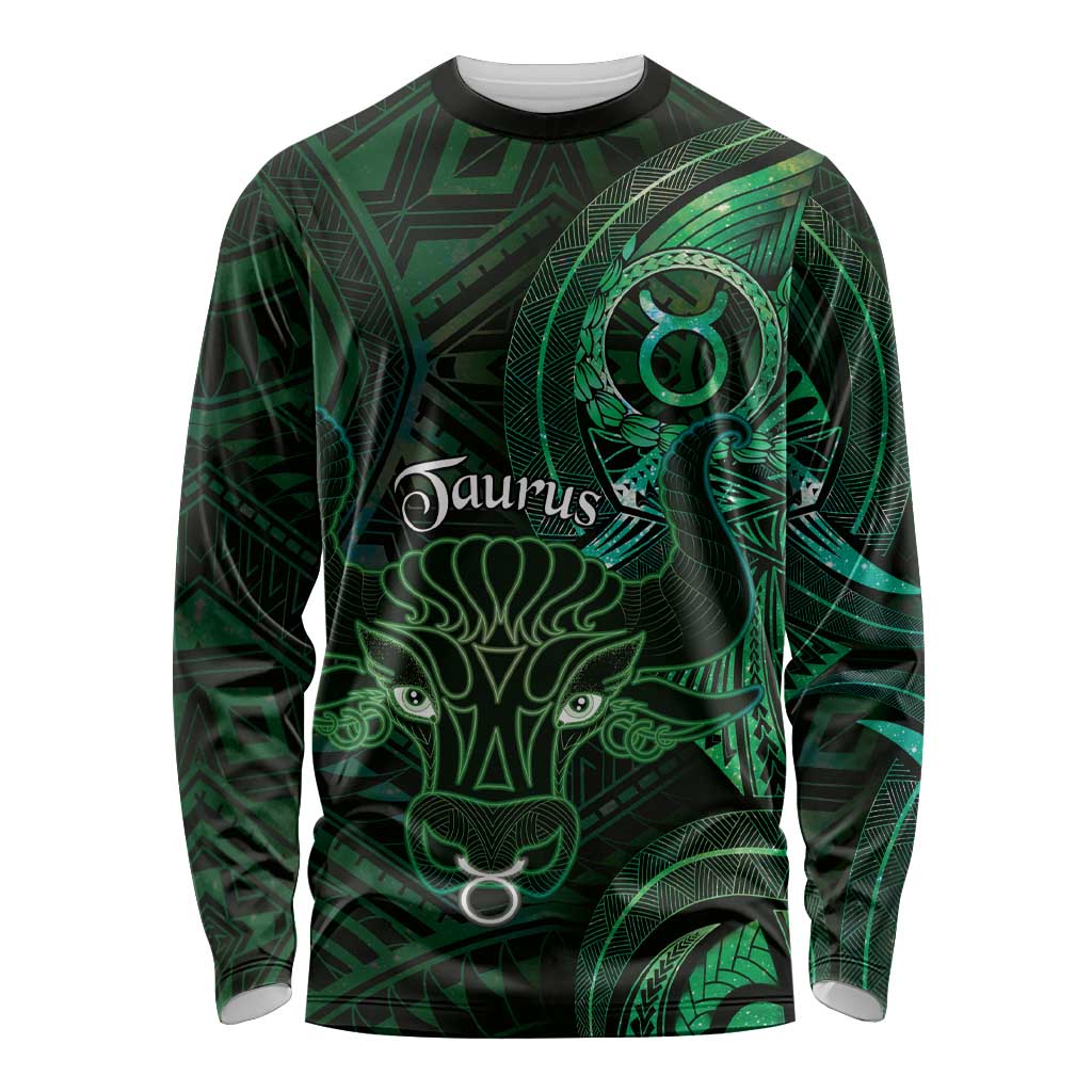 Personalised Polynesia Zodiac Taurus Long Sleeve Shirt Galaxy Polynesian Pattern Chest Tattoo Style