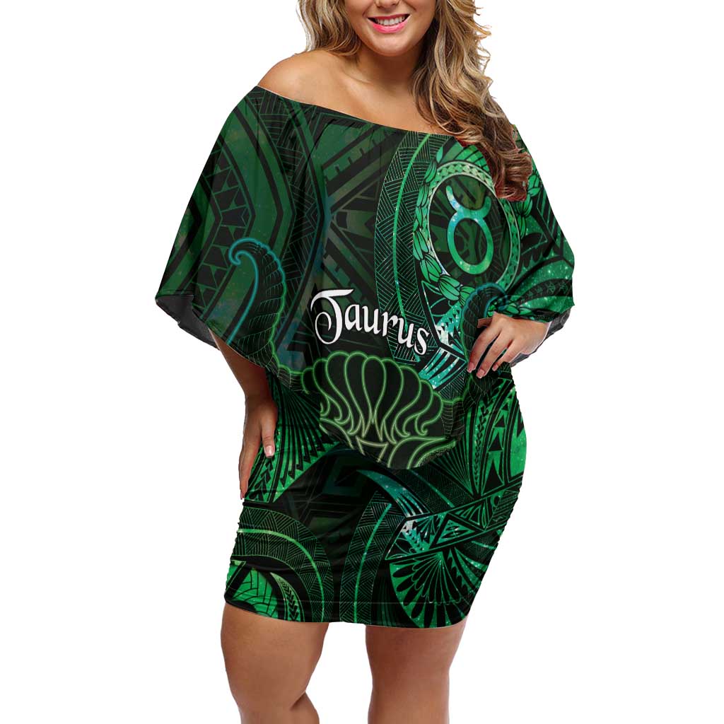Personalised Polynesia Zodiac Taurus Off Shoulder Short Dress Galaxy Polynesian Pattern Chest Tattoo Style