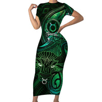 Personalised Polynesia Zodiac Taurus Short Sleeve Bodycon Dress Galaxy Polynesian Pattern Chest Tattoo Style