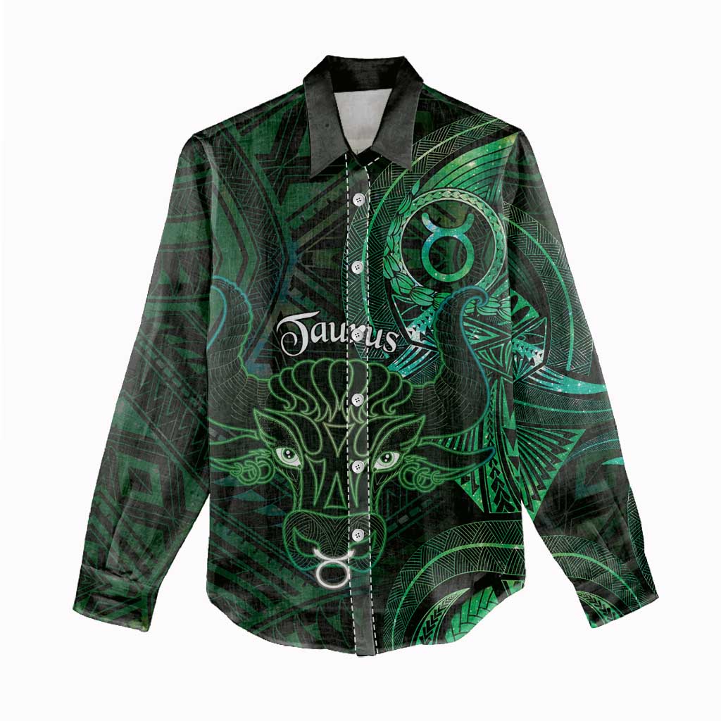 Personalised Polynesia Zodiac Taurus Women Casual Shirt Galaxy Polynesian Pattern Chest Tattoo Style