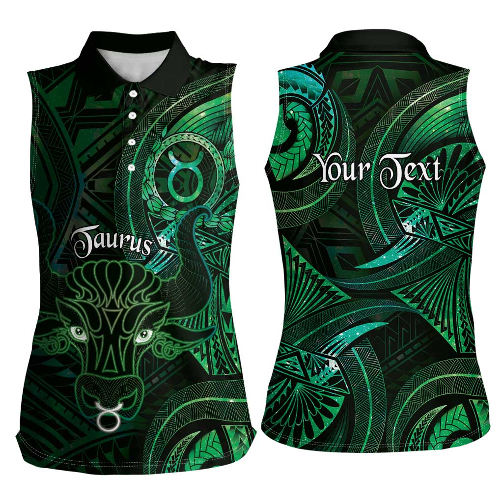 Personalised Polynesia Zodiac Taurus Women Sleeveless Polo Shirt Galaxy Polynesian Pattern Chest Tattoo Style