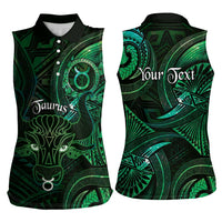 Personalised Polynesia Zodiac Taurus Women Sleeveless Polo Shirt Galaxy Polynesian Pattern Chest Tattoo Style