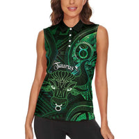 Personalised Polynesia Zodiac Taurus Women Sleeveless Polo Shirt Galaxy Polynesian Pattern Chest Tattoo Style