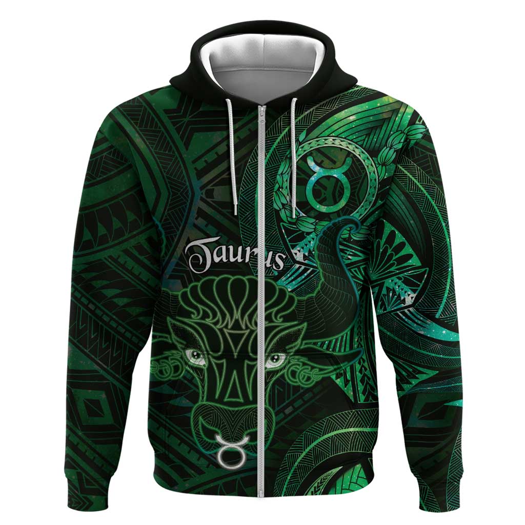 Personalised Polynesia Zodiac Taurus Zip Hoodie Galaxy Polynesian Pattern Chest Tattoo Style