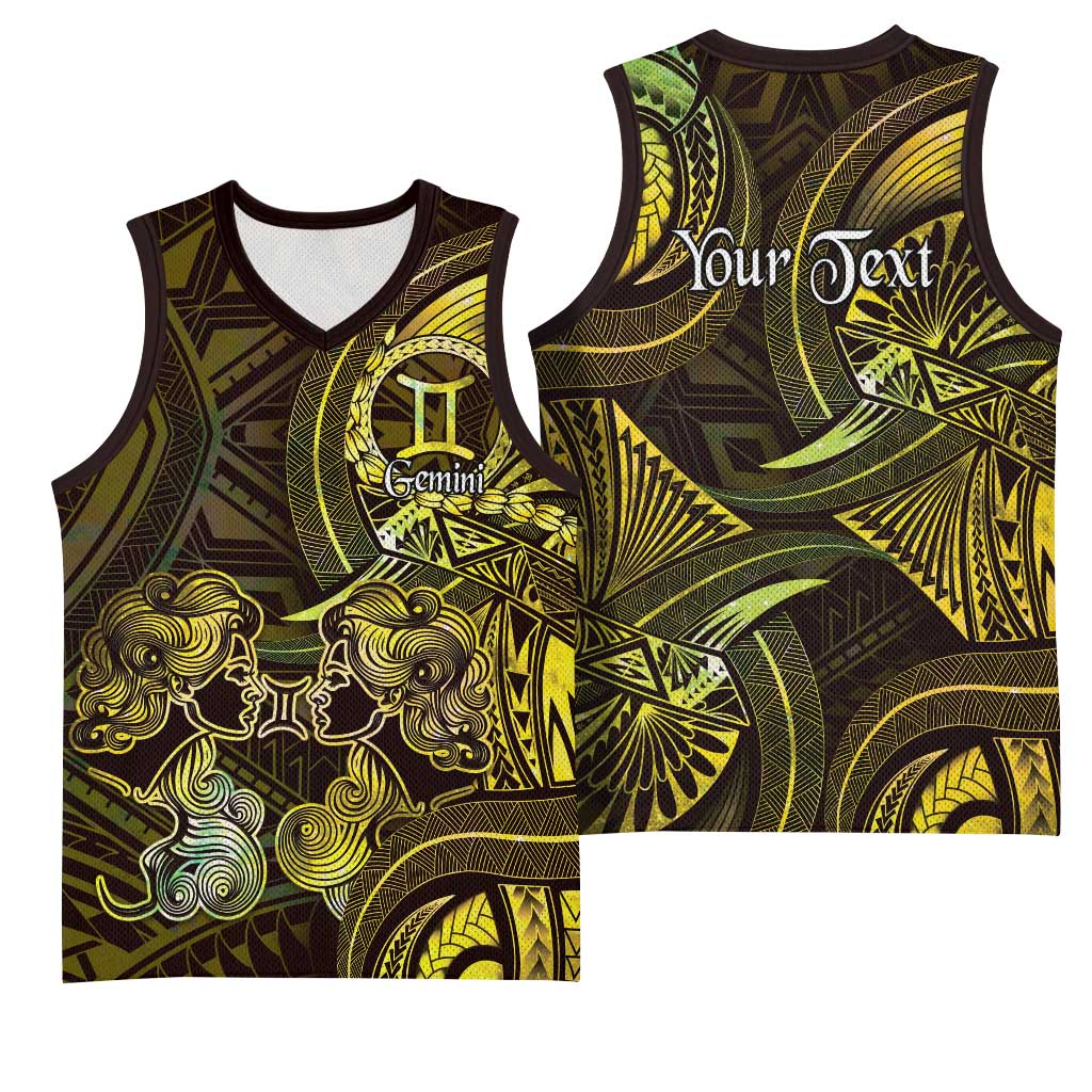 Personalised Polynesia Zodiac Gemini Basketball Jersey Galaxy Polynesian Pattern Chest Tattoo Style