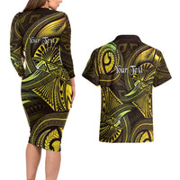 Personalised Polynesia Zodiac Gemini Couples Matching Long Sleeve Bodycon Dress and Hawaiian Shirt Galaxy Polynesian Pattern Chest Tattoo Style