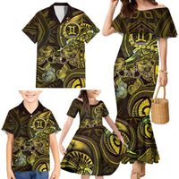 Personalised Polynesia Zodiac Gemini Family Matching Mermaid Dress and Hawaiian Shirt Galaxy Polynesian Pattern Chest Tattoo Style