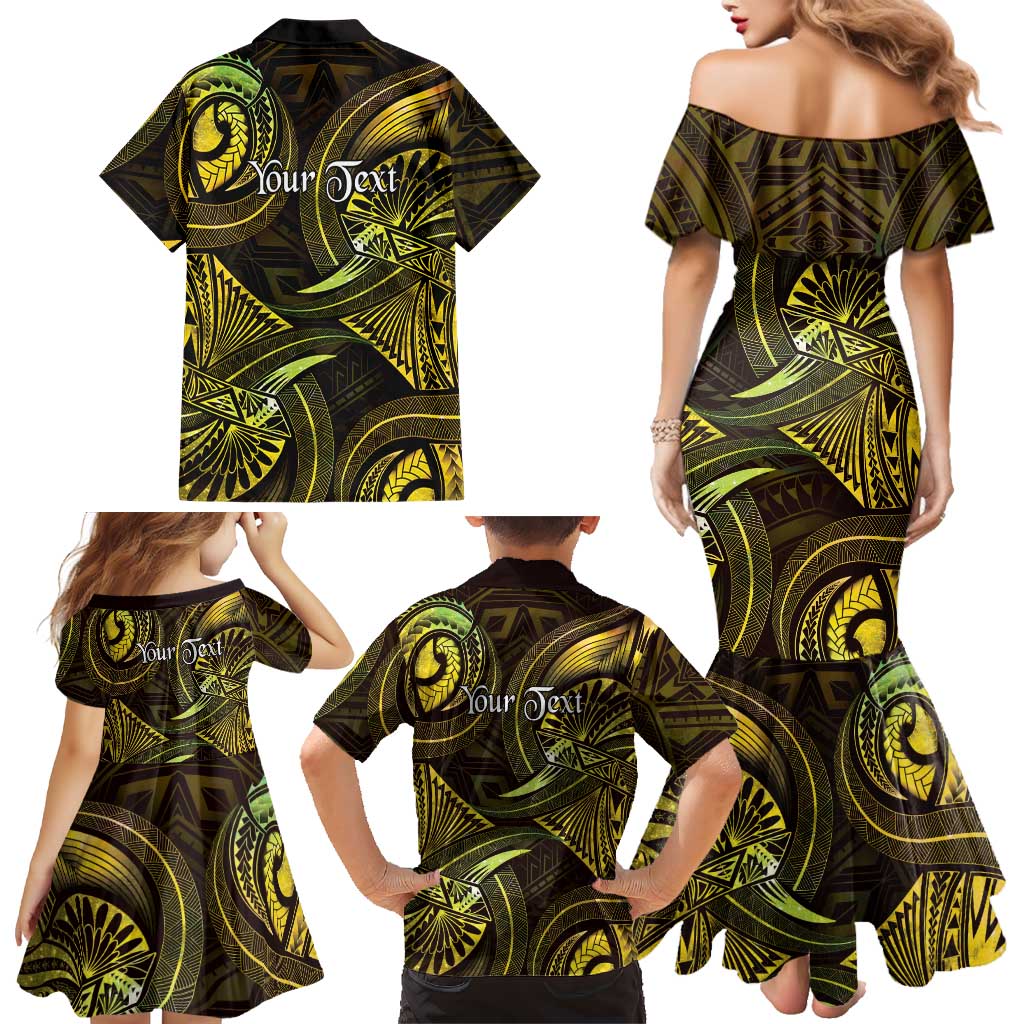 Personalised Polynesia Zodiac Gemini Family Matching Mermaid Dress and Hawaiian Shirt Galaxy Polynesian Pattern Chest Tattoo Style