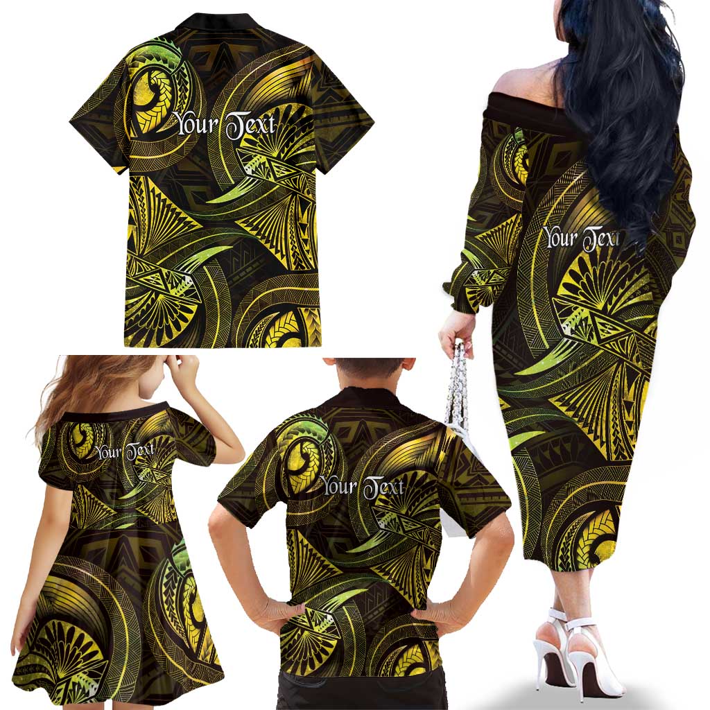 Personalised Polynesia Zodiac Gemini Family Matching Off The Shoulder Long Sleeve Dress and Hawaiian Shirt Galaxy Polynesian Pattern Chest Tattoo Style