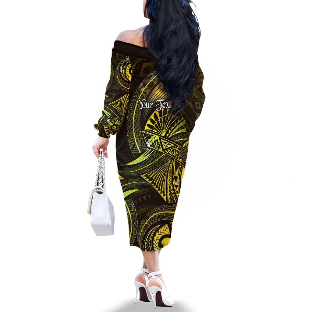 Personalised Polynesia Zodiac Gemini Family Matching Off The Shoulder Long Sleeve Dress and Hawaiian Shirt Galaxy Polynesian Pattern Chest Tattoo Style