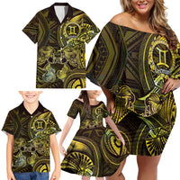 Personalised Polynesia Zodiac Gemini Family Matching Off Shoulder Short Dress and Hawaiian Shirt Galaxy Polynesian Pattern Chest Tattoo Style
