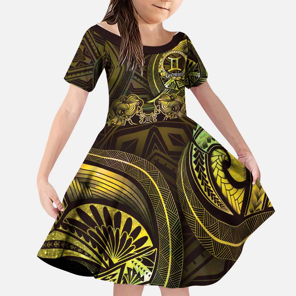 Personalised Polynesia Zodiac Gemini Family Matching Short Sleeve Bodycon Dress and Hawaiian Shirt Galaxy Polynesian Pattern Chest Tattoo Style