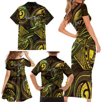 Personalised Polynesia Zodiac Gemini Family Matching Short Sleeve Bodycon Dress and Hawaiian Shirt Galaxy Polynesian Pattern Chest Tattoo Style