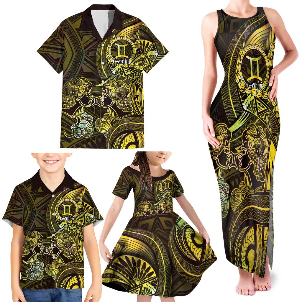 Personalised Polynesia Zodiac Gemini Family Matching Tank Maxi Dress and Hawaiian Shirt Galaxy Polynesian Pattern Chest Tattoo Style
