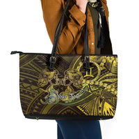 Personalised Polynesia Zodiac Gemini Leather Tote Bag Galaxy Polynesian Pattern Chest Tattoo Style
