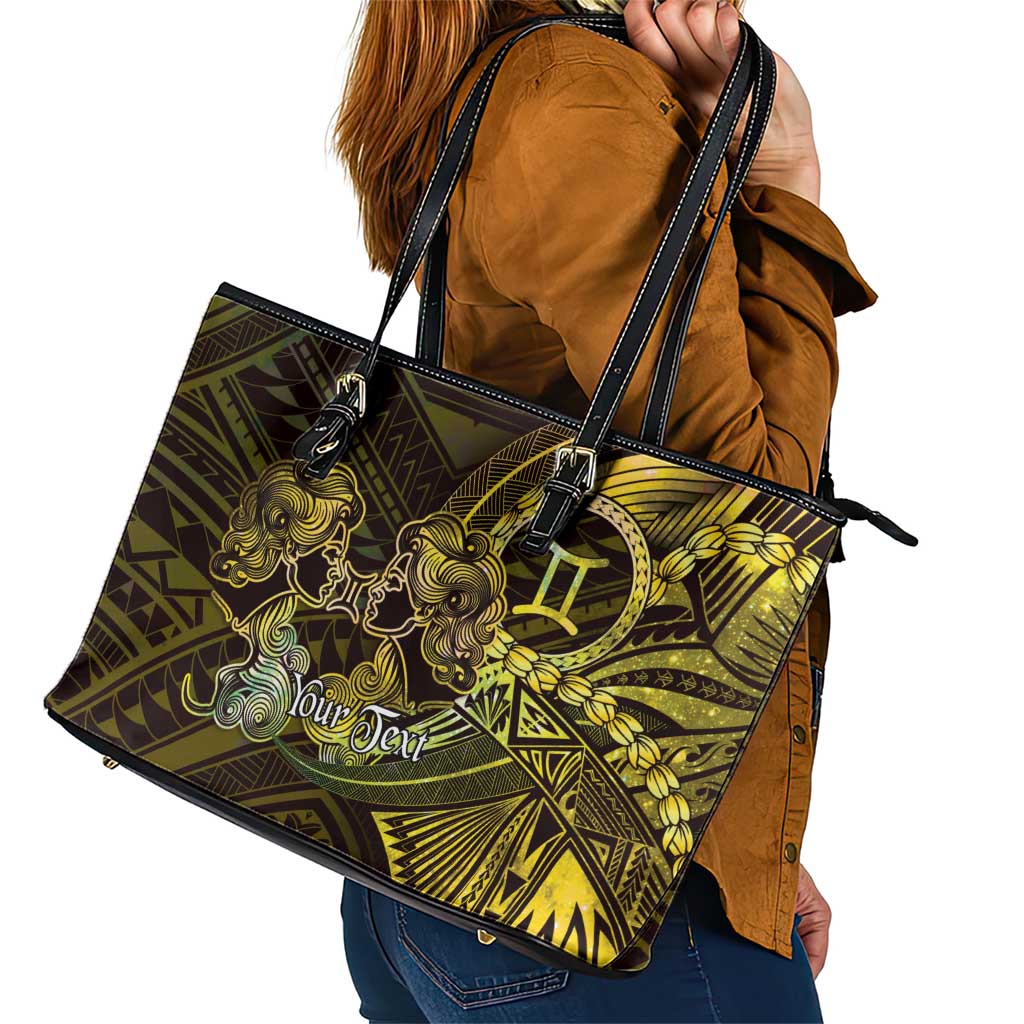 Personalised Polynesia Zodiac Gemini Leather Tote Bag Galaxy Polynesian Pattern Chest Tattoo Style