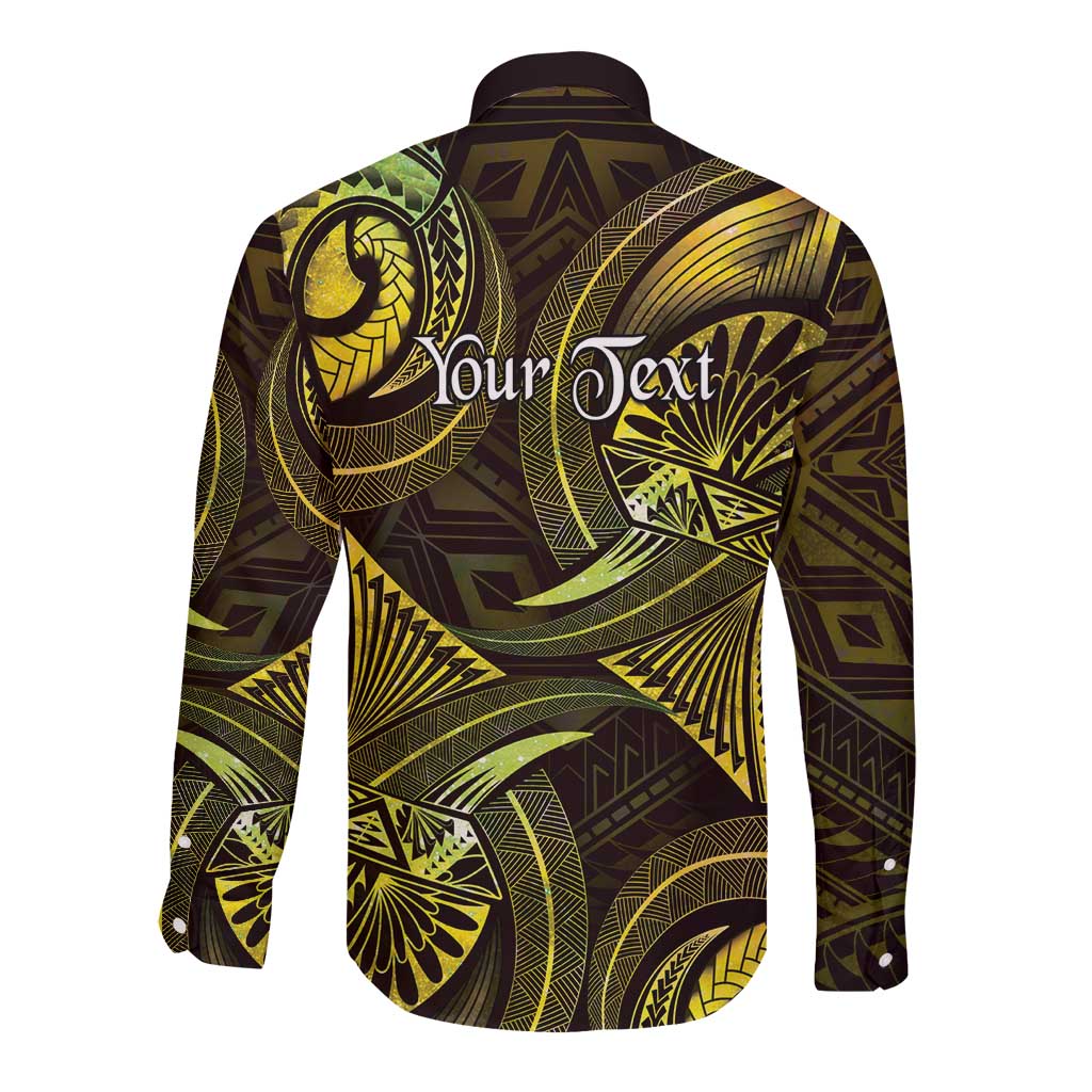 Personalised Polynesia Zodiac Gemini Long Sleeve Button Shirt Galaxy Polynesian Pattern Chest Tattoo Style