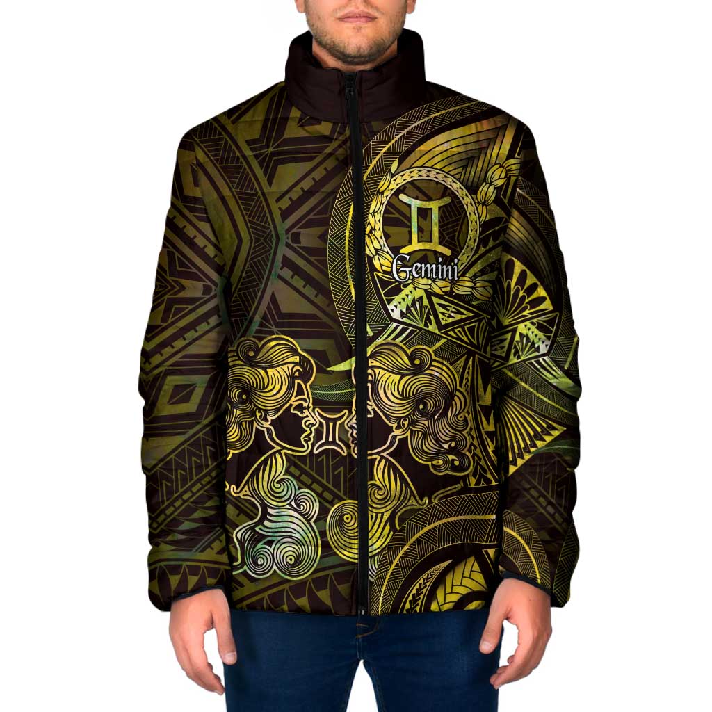 Personalised Polynesia Zodiac Gemini Padded Jacket Galaxy Polynesian Pattern Chest Tattoo Style