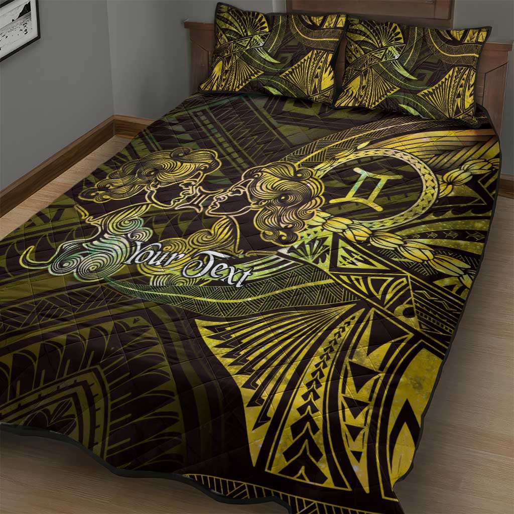 Personalised Polynesia Zodiac Gemini Quilt Bed Set Galaxy Polynesian Pattern Chest Tattoo Style