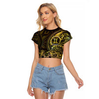 Personalised Polynesia Zodiac Gemini Raglan Cropped T Shirt Galaxy Polynesian Pattern Chest Tattoo Style