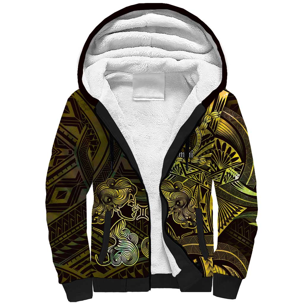 Personalised Polynesia Zodiac Gemini Sherpa Hoodie Galaxy Polynesian Pattern Chest Tattoo Style