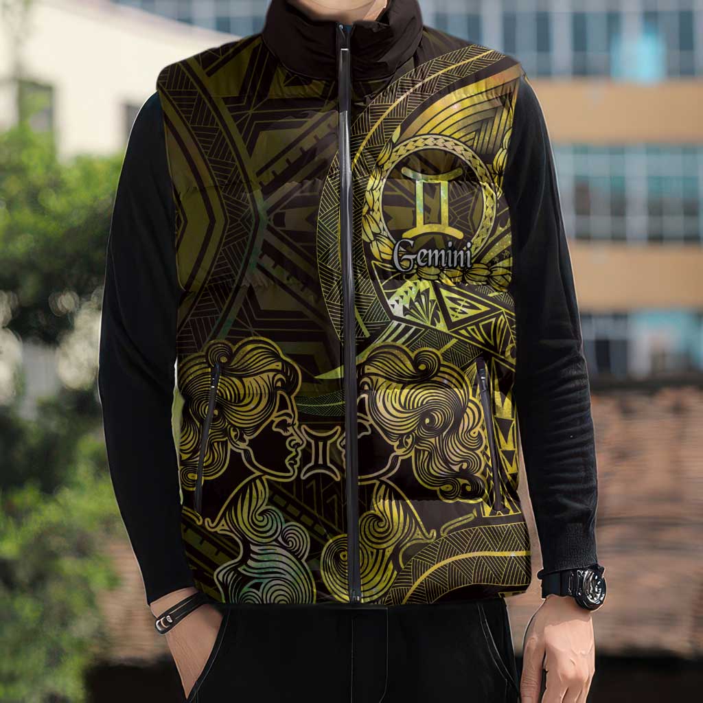 Personalised Polynesia Zodiac Gemini Sleeveless Puffer Jacket Galaxy Polynesian Pattern Chest Tattoo Style