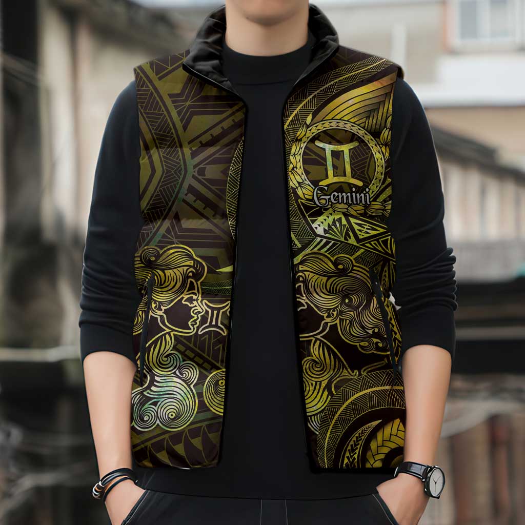 Personalised Polynesia Zodiac Gemini Sleeveless Puffer Jacket Galaxy Polynesian Pattern Chest Tattoo Style