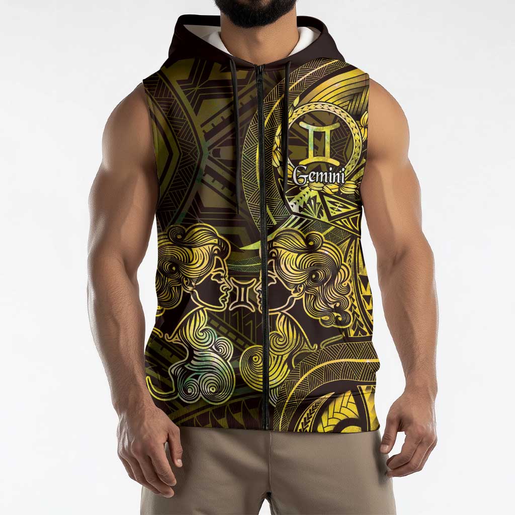Personalised Polynesia Zodiac Gemini Sleeveless Zip Hoodie Galaxy Polynesian Pattern Chest Tattoo Style