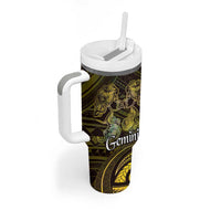 Personalised Polynesia Zodiac Gemini Tumbler With Handle Galaxy Polynesian Pattern Chest Tattoo Style
