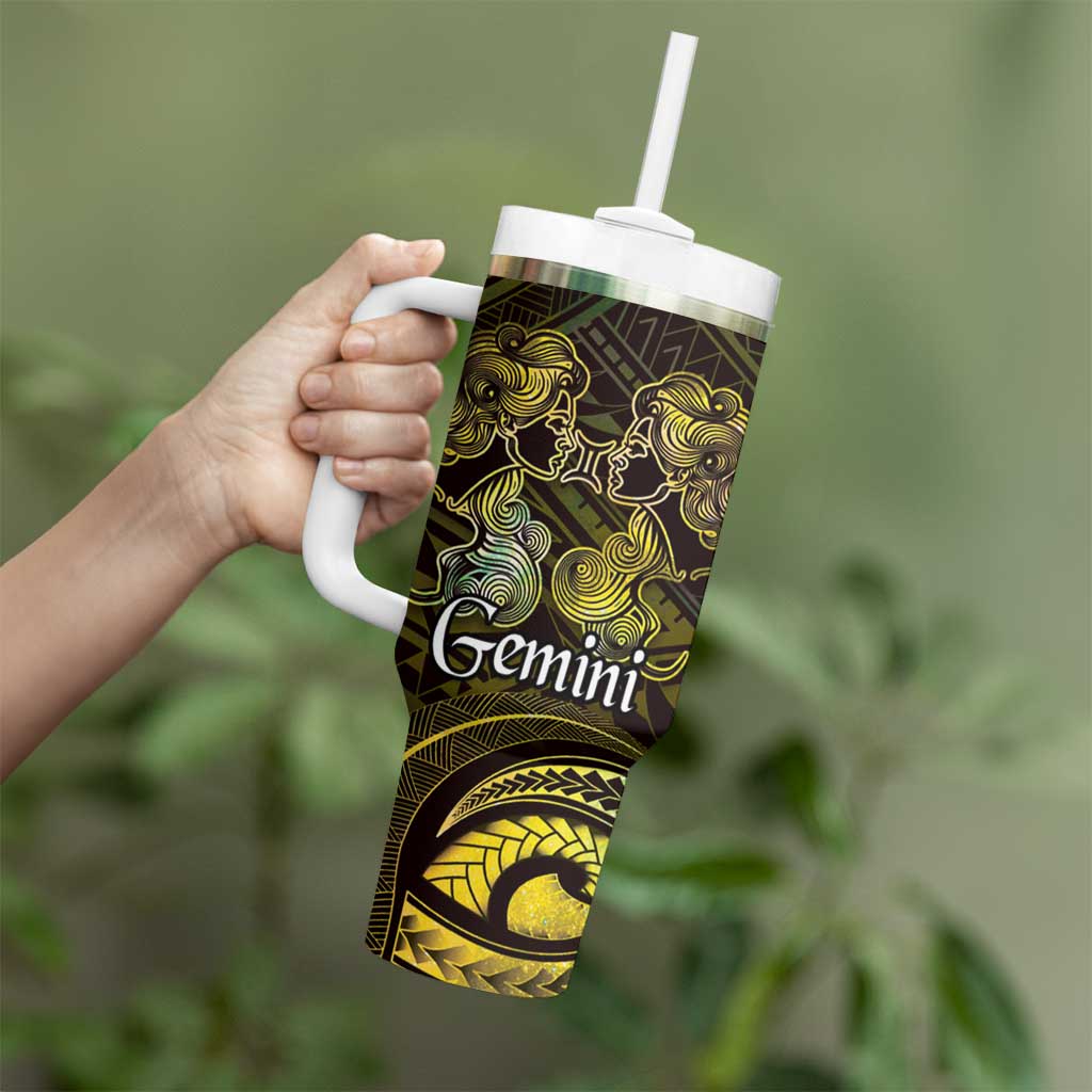 Personalised Polynesia Zodiac Gemini Tumbler With Handle Galaxy Polynesian Pattern Chest Tattoo Style