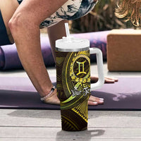 Personalised Polynesia Zodiac Gemini Tumbler With Handle Galaxy Polynesian Pattern Chest Tattoo Style