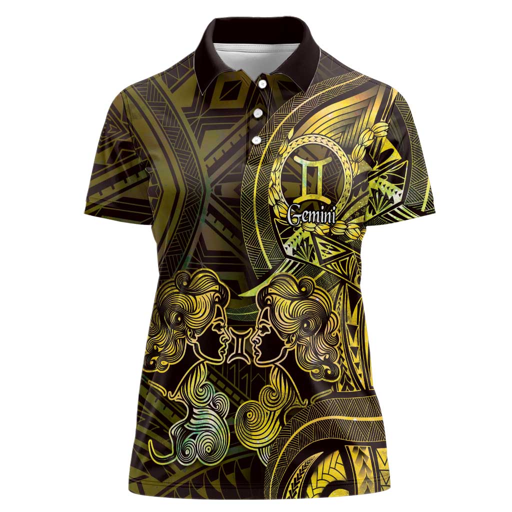 Personalised Polynesia Zodiac Gemini Women Polo Shirt Galaxy Polynesian Pattern Chest Tattoo Style