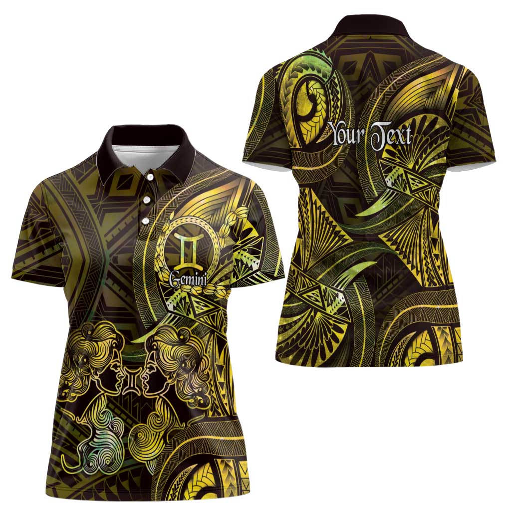 Personalised Polynesia Zodiac Gemini Women Polo Shirt Galaxy Polynesian Pattern Chest Tattoo Style