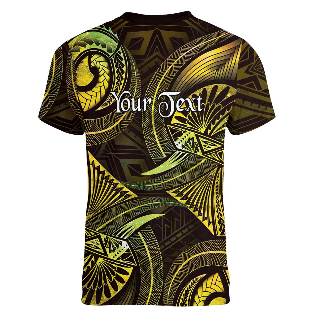 Personalised Polynesia Zodiac Gemini Women V-Neck T-Shirt Galaxy Polynesian Pattern Chest Tattoo Style