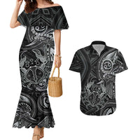 Personalised Polynesia Zodiac Cancer Couples Matching Mermaid Dress and Hawaiian Shirt Galaxy Polynesian Pattern Chest Tattoo Style