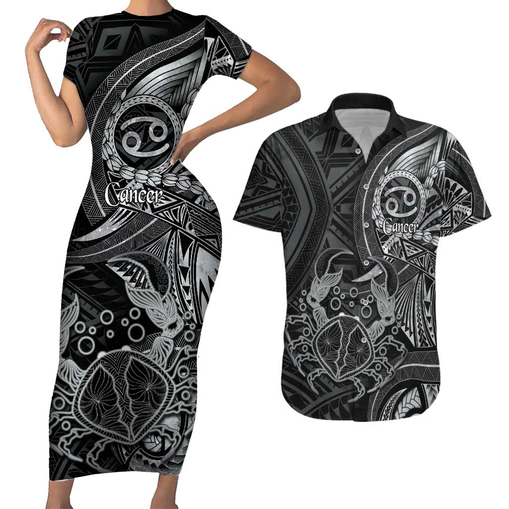 Personalised Polynesia Zodiac Cancer Couples Matching Short Sleeve Bodycon Dress and Hawaiian Shirt Galaxy Polynesian Pattern Chest Tattoo Style