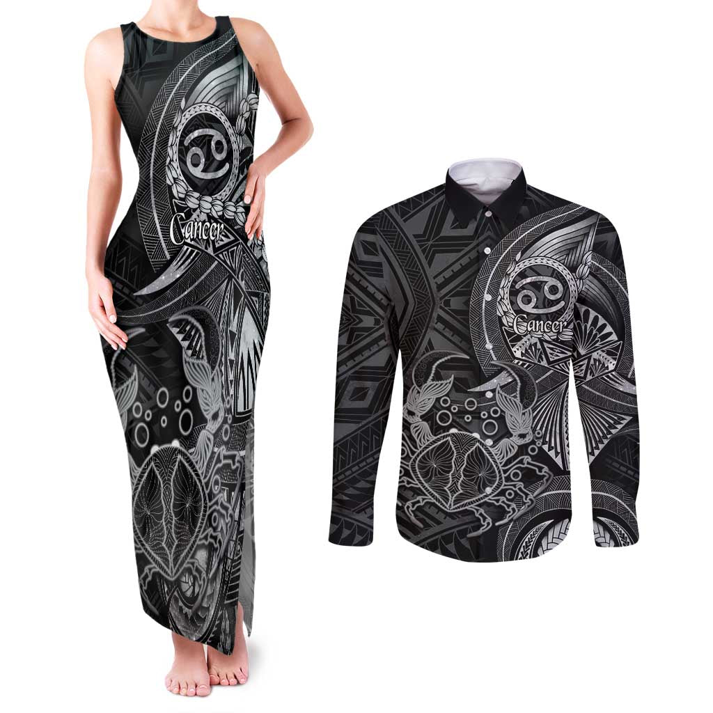 Personalised Polynesia Zodiac Cancer Couples Matching Tank Maxi Dress and Long Sleeve Button Shirt Galaxy Polynesian Pattern Chest Tattoo Style