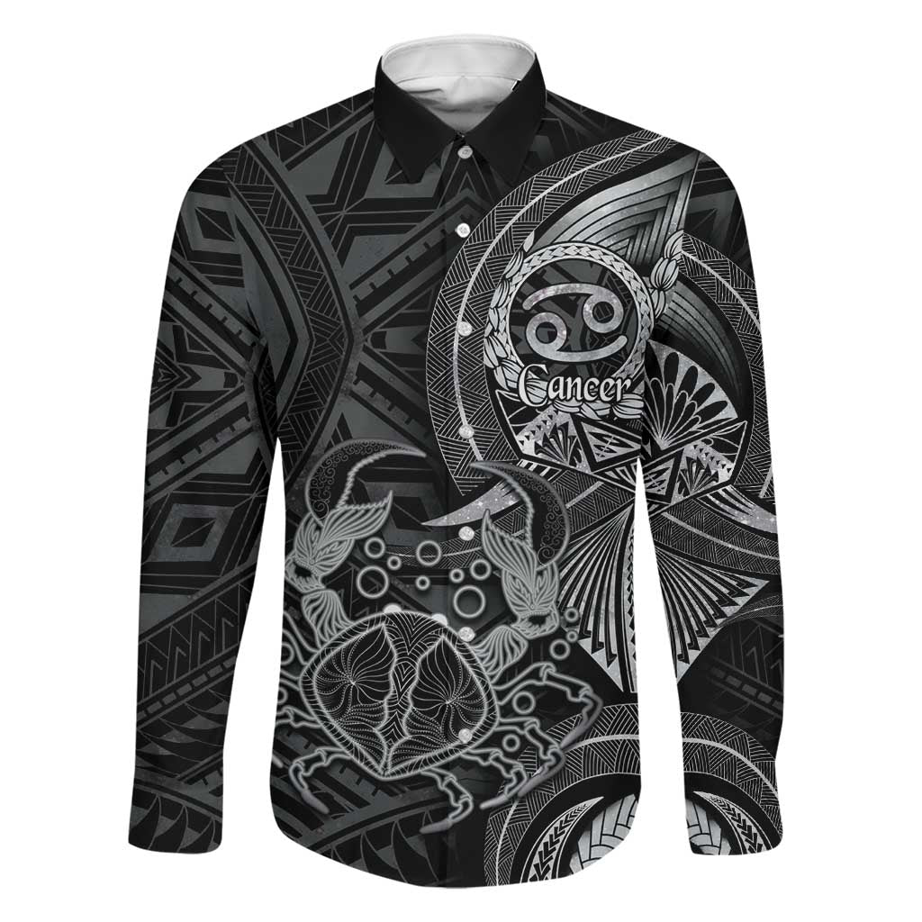 Personalised Polynesia Zodiac Cancer Family Matching Long Sleeve Bodycon Dress and Hawaiian Shirt Galaxy Polynesian Pattern Chest Tattoo Style LT14 Dad's Shirt - Long Sleeve Black - Polynesian Pride