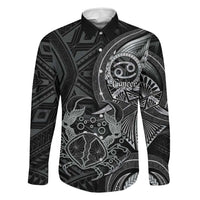 Personalised Polynesia Zodiac Cancer Family Matching Short Sleeve Bodycon Dress and Hawaiian Shirt Galaxy Polynesian Pattern Chest Tattoo Style LT14 Dad's Shirt - Long Sleeve Black - Polynesian Pride