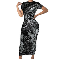 Personalised Polynesia Zodiac Cancer Family Matching Short Sleeve Bodycon Dress and Hawaiian Shirt Galaxy Polynesian Pattern Chest Tattoo Style LT14 Mom's Dress Black - Polynesian Pride