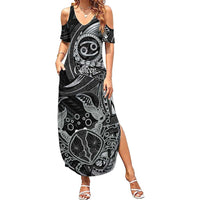 Personalised Polynesia Zodiac Cancer Family Matching Summer Maxi Dress and Hawaiian Shirt Galaxy Polynesian Pattern Chest Tattoo Style