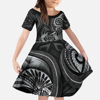 Personalised Polynesia Zodiac Cancer Kid Short Sleeve Dress Galaxy Polynesian Pattern Chest Tattoo Style