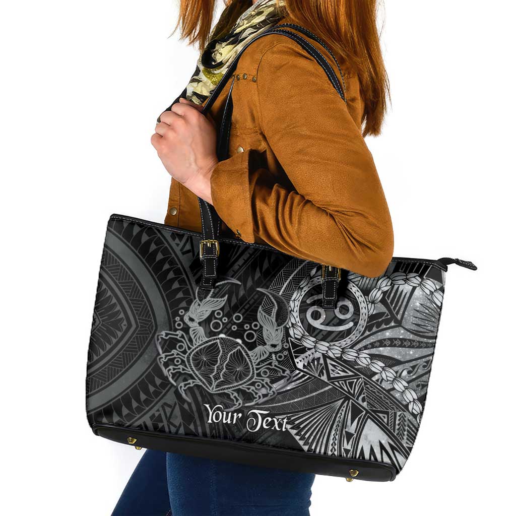 Personalised Polynesia Zodiac Cancer Leather Tote Bag Galaxy Polynesian Pattern Chest Tattoo Style