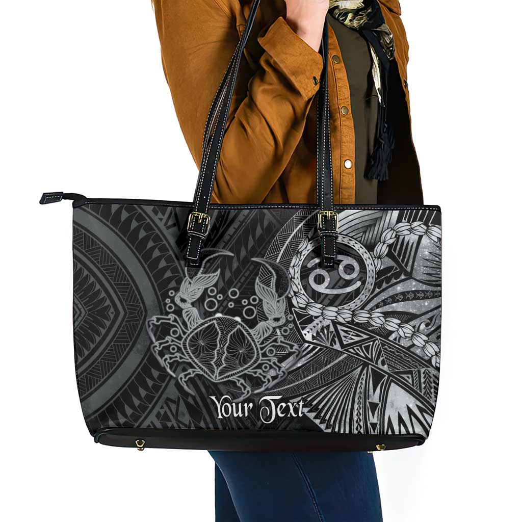 Personalised Polynesia Zodiac Cancer Leather Tote Bag Galaxy Polynesian Pattern Chest Tattoo Style