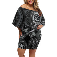 Personalised Polynesia Zodiac Cancer Off Shoulder Short Dress Galaxy Polynesian Pattern Chest Tattoo Style